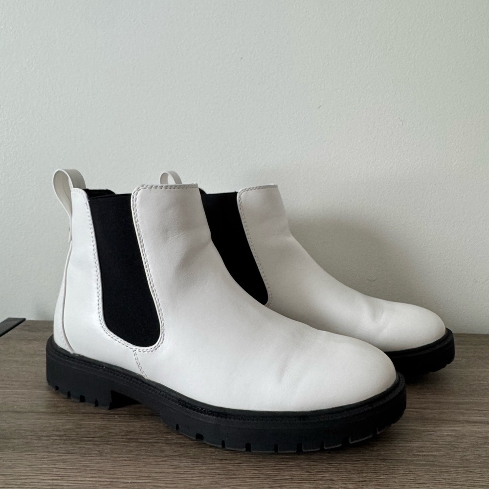 White and Black Chelsea Boots